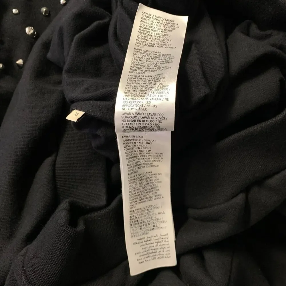 GUCCI Size XL Black Studded Cotton Hooded Sweatshirt